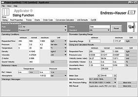 The Applicator tool offers easy to use selection functions. The user enters the application limits, selects the fluid type, and the software suggest appropriate measuring instruments